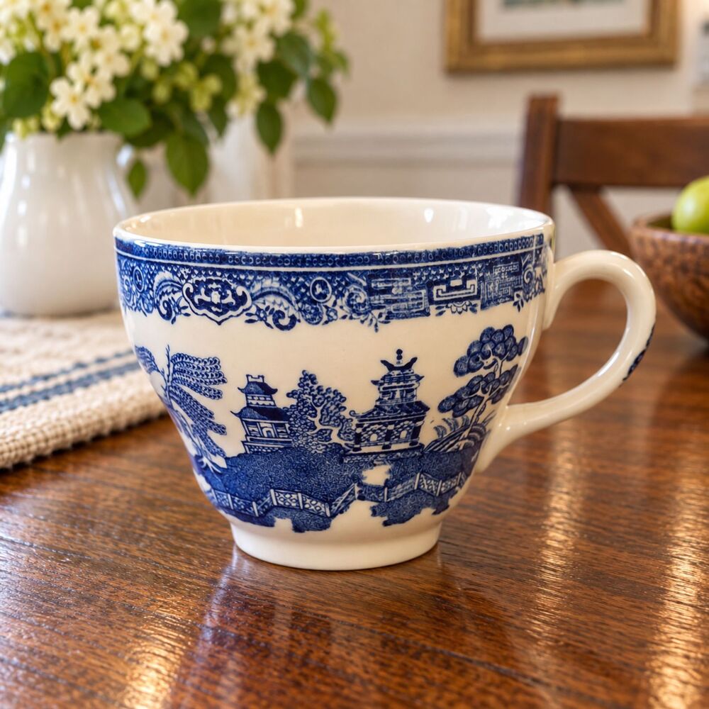 Vintage Johnson Brothers Blue Willow Cup England Blue White Transferware Tea
